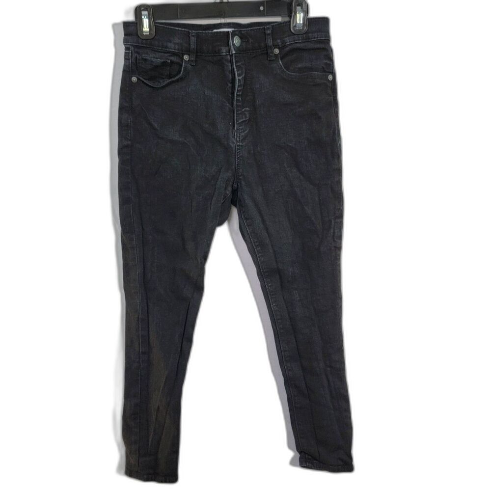 LOFT Black Cotton Mid Rise Skinny Jeans Loop Belt Front & Back Pockets Waist 28